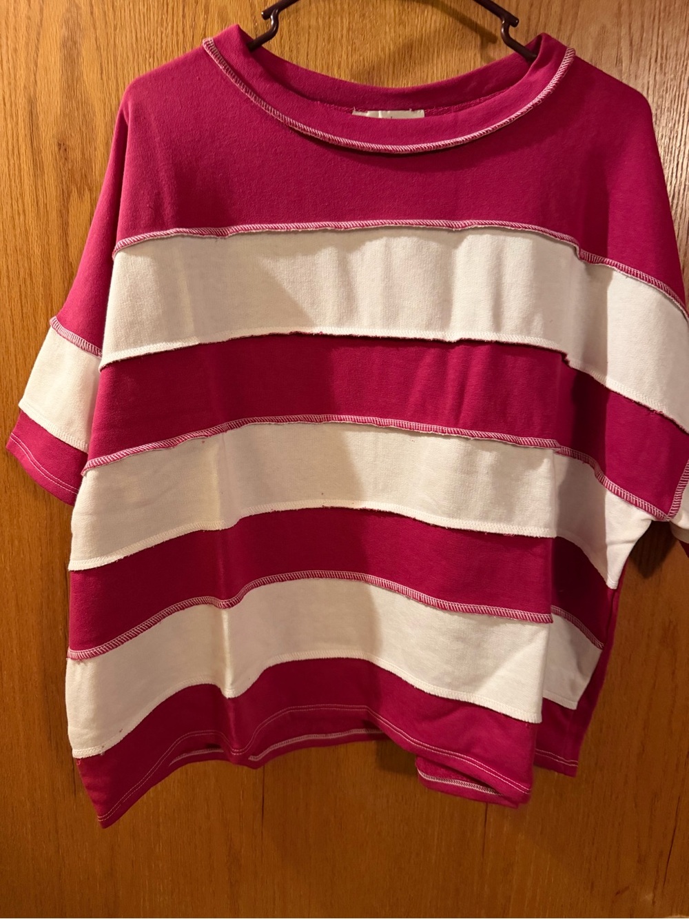 Zenana Outfitters Bold Fuchsia & White Striped Boxy Top